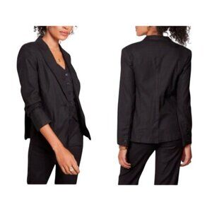 Evereve Women's Large Blazer Linen Blend One Button Long Sleeve Jacket